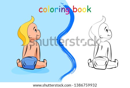 Cute cartoon a baby. Black and white vector illustration for coloring book