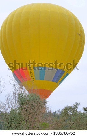 A close-up picture of hot air balloon in the morning at Pamukkale.