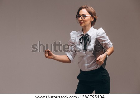 Business woman with computer isolated