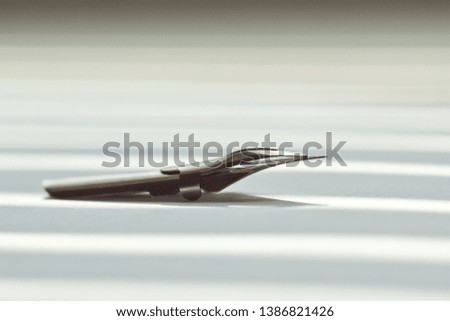 metal tip for the ink pen on a white background in solar rays. stationery on white desk close up side view. spelling lessons and caligraphy exercises. Template, layout, background. macro.