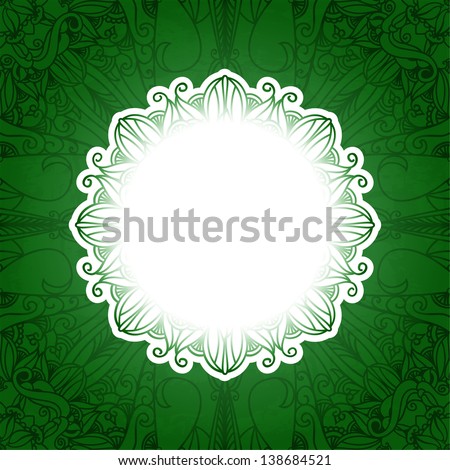 Green vintage floral banner. Vector grass background with white label. Floral frame design can be used for banner, card, book cover and other cases.