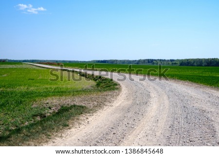 beautiful wavy gravel road in countryside sunny summer day