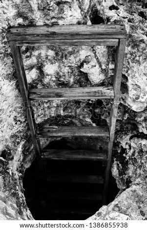 The Pirate's Ladder, Turks and Caicos, in black and white