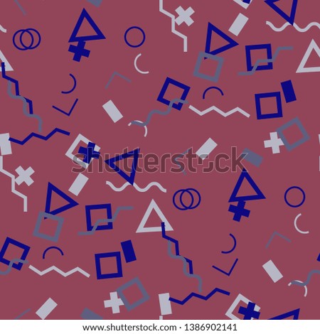 Seamless Memphis Background. Abstract Color Texture with Lines and Geometric Figures for Wallpaper, Cotton, Textile. Retro Seamless Multicolor Background in Memphis Style for your Design. Vector.