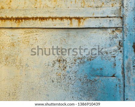 Old torn metal gates, paint peeled off from metal, background or concept, free space for text