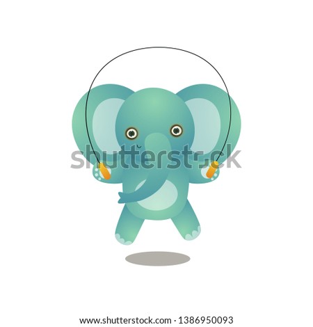 Cute elephant kid jumping with jump rope in school