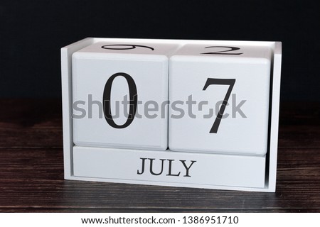 Business calendar for July, 7th day of the month. Planner organizer date or events schedule concept.
