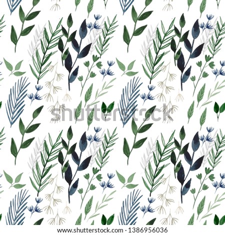 Blue and green Hand Drawn Watercolor Wallpaper. Beautiful Spring Background for textile, wrapping paper, fabric, print, web, card, poster, cover, invitation, brochure. Exotic tropical style