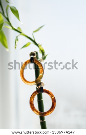 Fashionable plastic ring earrings eco-friendly white background bamboo