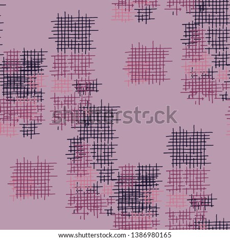 Grunge Seamless Grid. Abstract Pattern. Retro Hand Drawn Texture with Scratched Crossing Lines. Colorful Vector Pattern for Chintz, Curtain, Paper. Abstract Seamless Pattern.