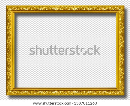 Golden wooden frame isolated on transparent background