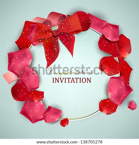Beautiful invitation with rose petals