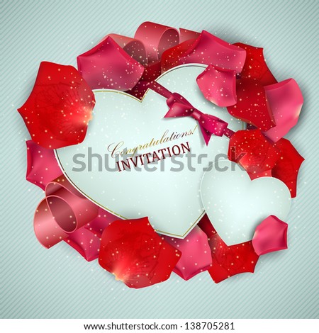 Beautiful invitation with rose petals