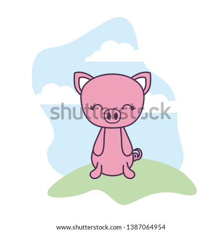 cute piggy animal in landscape scene
