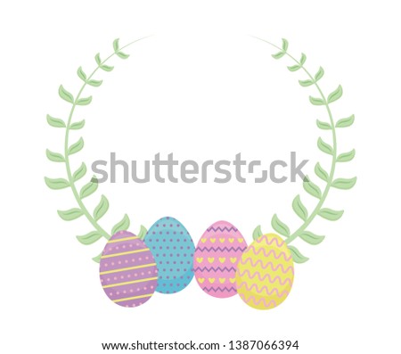 decorated eggs of easter with crown of leaves
