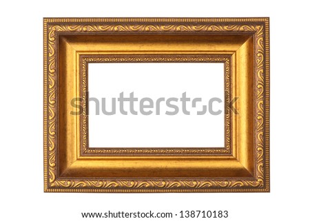 Golden antique frame, isolated on white background