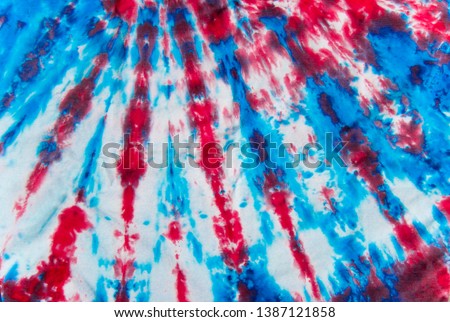 Red White and Blue Tie Dye Fabric Sunray Pattern