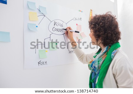 Designer writing on white board in creative office