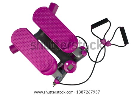 Isolated fitness machine, pink stepper on white background. Air stepper.