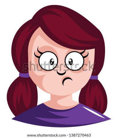 Girl with red hair tied in pigtails is confused illustration vector on white background