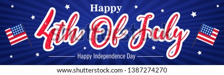 Fourth of July. 4th of July holiday banner. Happy 4th of July USA Independence Day greeting card with waving american national flag and hand lettering text design. Vector illustration. - Vector