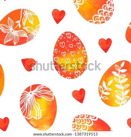 Watercolor pattern Easter egg with floral ornament isolated on white background. Happy Easter greeting card. Watercolor eggs