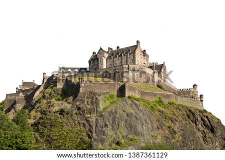 Edinburgh Castle is a historic fortress in Edinburgh, Scotland. Isolated on white background