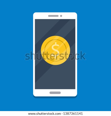 Online income, cash back, money refund concept. Vector illustration smartphone and coin.