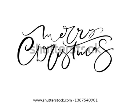 Merry Christmas hand drawn lettering. Vector illustration Xmas calligraphy on white background. Isolated calligraphic element for banner, postcard, poster design greeting card.