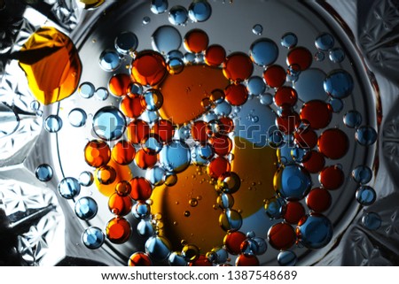 water and oil droplets with different colors