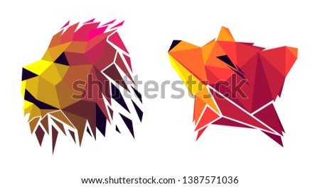 Low poly lion and fox. Geometric logo