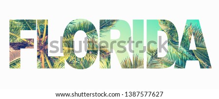 Word Florida with palm trees on white background