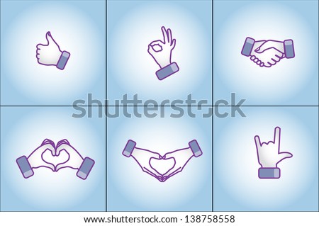 Illustration concept of Different social media style hand gestures - love, like, best, handshake, I love You