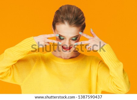 Color makeup woman happy yellow beauty background face female model