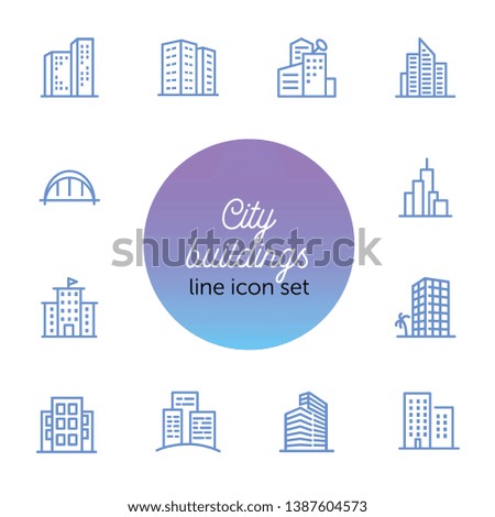 City buildings line icon set. Office, apartment, flat. Real estate concept. Can be used for topics like property, business center, downtown