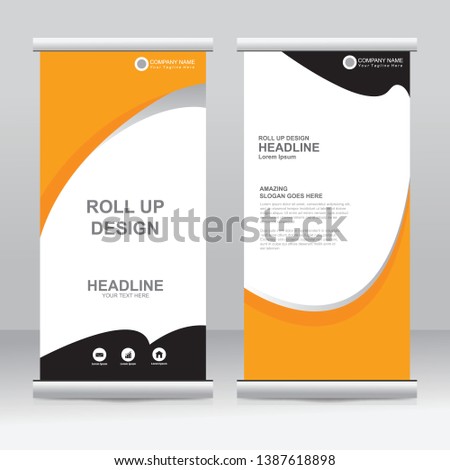 Roll up banner stand template design. Vertical banner template. Universal stand for conference, seminar, exhibitions, promo banner vector background. Modern publication x-banner and flag-banner.