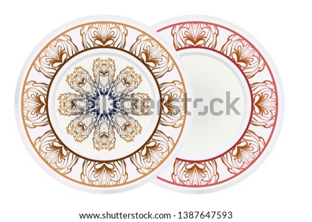 Set of round floral frame and mandala ornament. Vector illustration