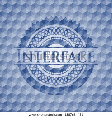 Interface blue badge with geometric background. Vector Illustration. Detailed.