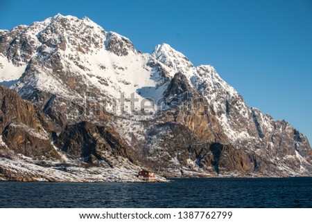 Beatiful arctic landscape in Norway. Muntains view. Royalty-Free Stock Photo #1387762799