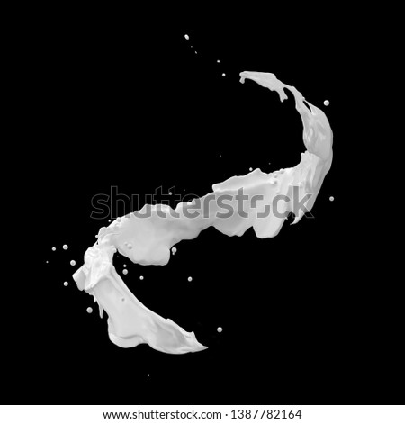 Milk splash isolate on black background. 3D illustration.
