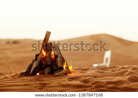 Beautiful bonfire in the desert, rest in the UAE
