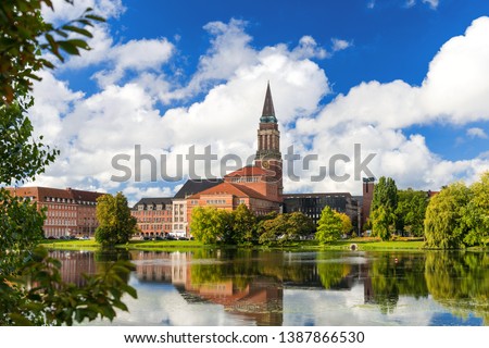 Kiel city centre with town hall, opera house and the Small Kiel Royalty-Free Stock Photo #1387866530