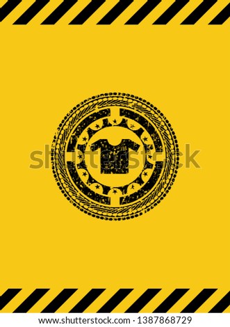 shirt icon grunge black emblem with yellow background, warning sign. Vector Illustration. Detailed.