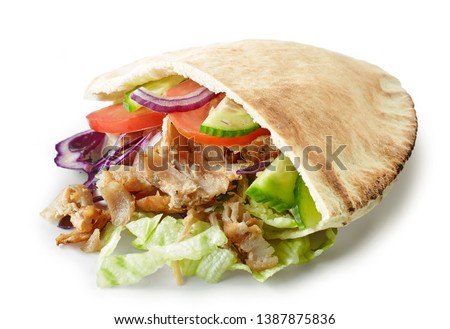 doner kebab isolated on white background Royalty-Free Stock Photo #1387875836