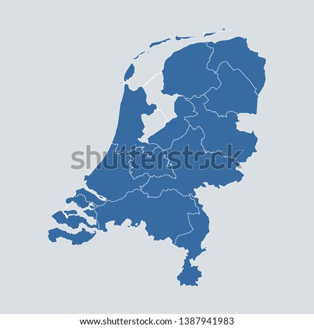Netherlands map on gray background vector, Netherlands Map Outline Shape Blue on White Vector Illustration, High detailed Gray illustration map Netherlands. Symbol for your web site design map logo.