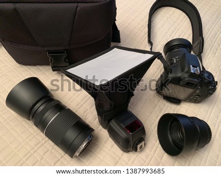 Digital camera, lenses and photography equipment.