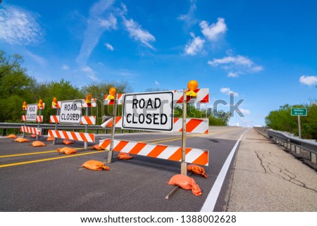 "Road Closed" sign blocking bridge in LaSalle, Illinois.