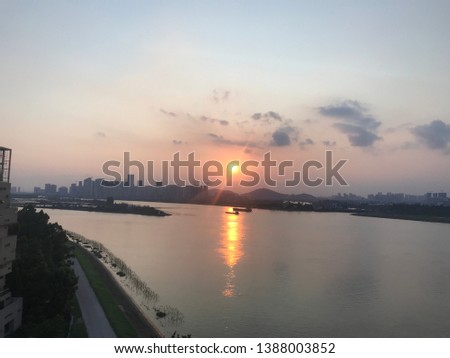 The sunset view with lake