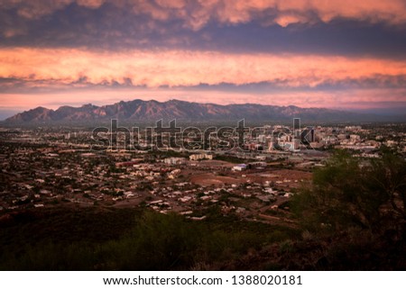 Tucson City Scape at Sunset Royalty-Free Stock Photo #1388020181