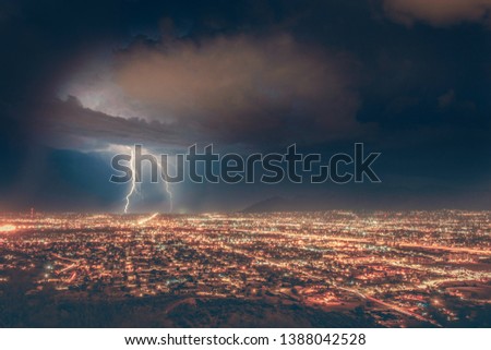 Lightning storm over Tucson Arizona  Royalty-Free Stock Photo #1388042528
